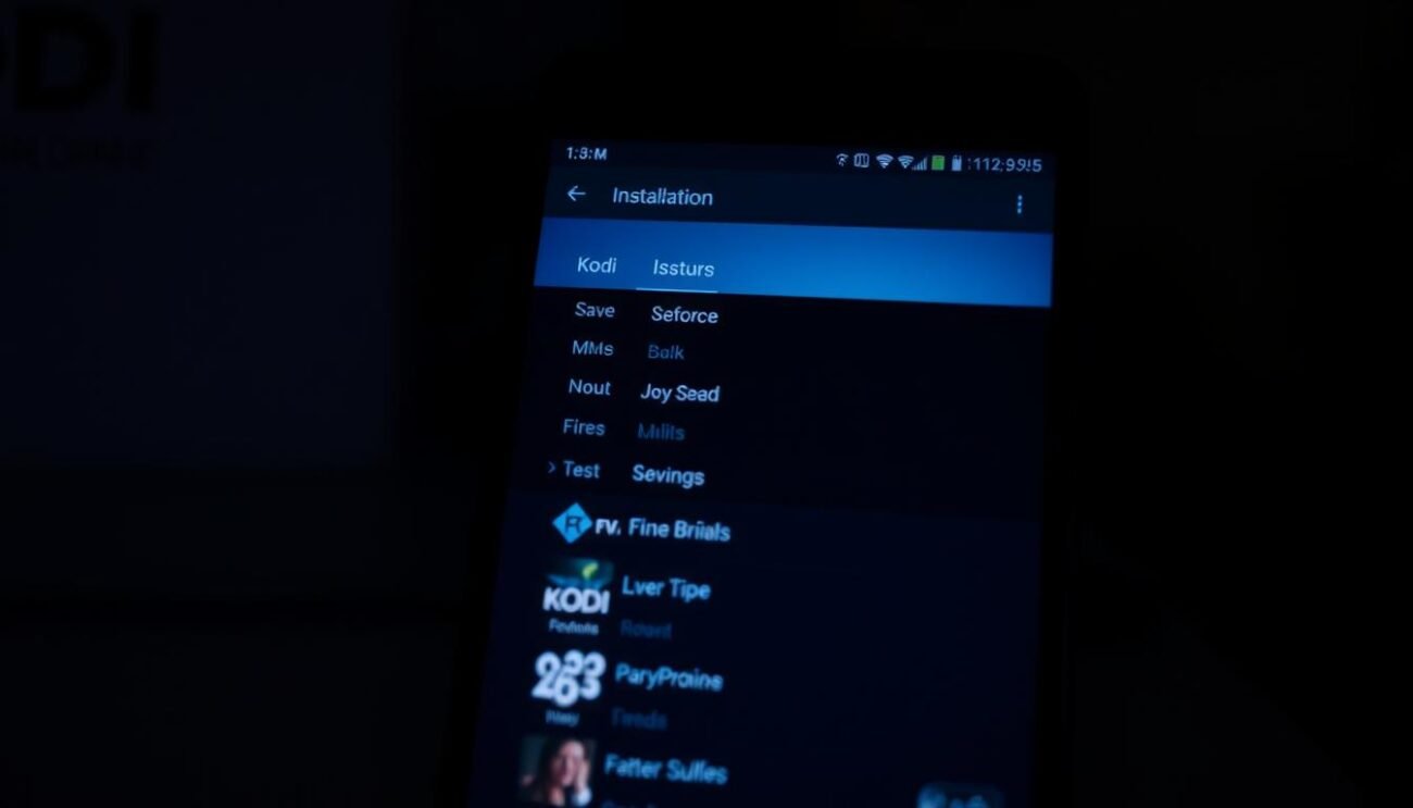 A dimly lit android smartphone screen displaying the Kodi app's sleek and intuitive interface, showcasing its various menu options and navigation elements. The scene is captured from a slightly elevated angle, casting soft shadows and highlights that convey a sense of depth and three-dimensionality. The background is blurred, placing the focus on the smartphone and the Kodi app, creating a clean and minimalist composition that emphasizes the user experience and installation process. A dimly lit android smartphone screen displaying the Kodi app's sleek and intuitive interface, showcasing its various menu options and navigation elements. The scene is captured from a slightly elevated angle, casting soft shadows and highlights that convey a sense of depth and three-dimensionality. The background is blurred, placing the focus on the smartphone and the Kodi app, creating a clean and minimalist composition that emphasizes the user experience and installation process.