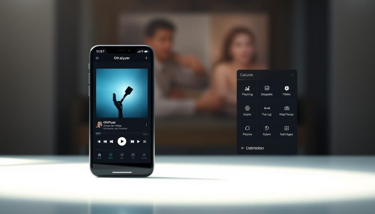 A sleek and modern user interface showcasing the playlist management features of OttPlayer. The foreground depicts a smartphone display with a clean, minimalist design, featuring album artwork, playback controls, and a visually appealing playlist layout. The middle ground highlights customization options, such as playlist sorting, filtering, and editing tools, conveyed through intuitive icons and menus. The background subtly suggests a blurred, elegant environment, evoking a sophisticated and streamlined user experience. Lighting is soft and diffused, creating a sense of depth and focus on the on-screen elements. The overall mood is one of efficient, user-friendly playlist management within the OttPlayer ecosystem. A sleek and modern user interface showcasing the playlist management features of OttPlayer. The foreground depicts a smartphone display with a clean, minimalist design, featuring album artwork, playback controls, and a visually appealing playlist layout. The middle ground highlights customization options, such as playlist sorting, filtering, and editing tools, conveyed through intuitive icons and menus. The background subtly suggests a blurred, elegant environment, evoking a sophisticated and streamlined user experience. Lighting is soft and diffused, creating a sense of depth and focus on the on-screen elements. The overall mood is one of efficient, user-friendly playlist management within the OttPlayer ecosystem.