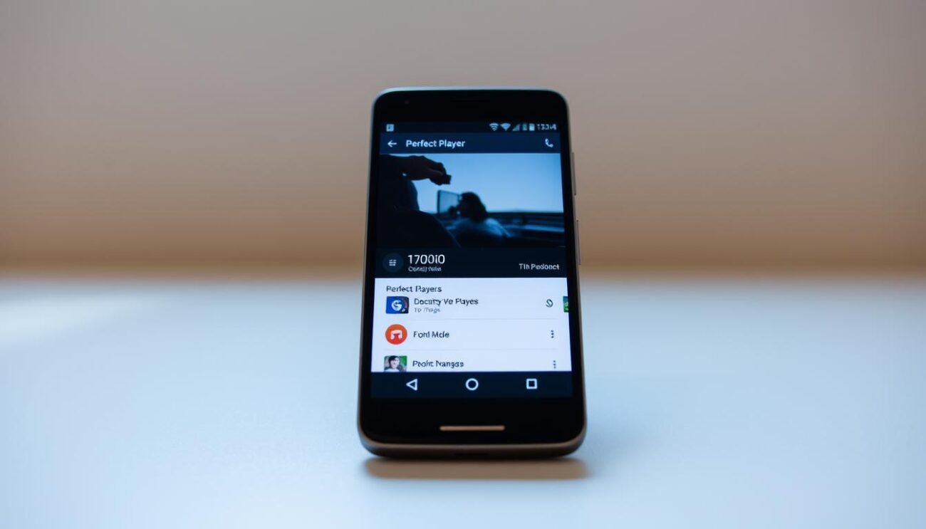 A sleek, modern android smartphone displaying the Perfect Player app interface in a well-lit, minimalist setting. The screen shows the app's clean, intuitive design with various media controls and options. In the foreground, the device is positioned at a slight angle, its glossy surface reflecting the ambient lighting. The background is a plain, neutral-toned surface, allowing the smartphone and its screen to be the focal point. The overall atmosphere conveys a sense of simplicity, functionality, and ease of use, perfectly capturing the essence of installing and using the Perfect Player app on an android device. A sleek, modern android smartphone displaying the Perfect Player app interface in a well-lit, minimalist setting. The screen shows the app's clean, intuitive design with various media controls and options. In the foreground, the device is positioned at a slight angle, its glossy surface reflecting the ambient lighting. The background is a plain, neutral-toned surface, allowing the smartphone and its screen to be the focal point. The overall atmosphere conveys a sense of simplicity, functionality, and ease of use, perfectly capturing the essence of installing and using the Perfect Player app on an android device.
