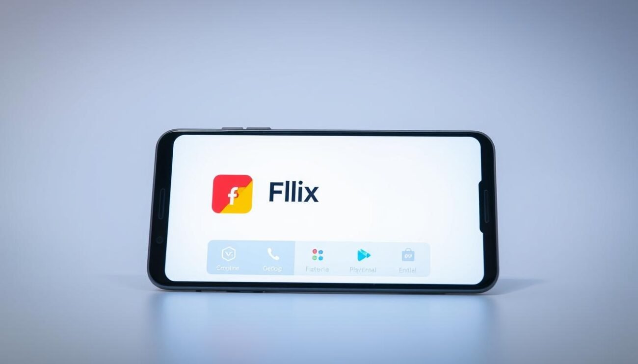 A sleek, modern android smartphone screen displaying the Flix IPTV app interface. The screen is well-lit from the front, creating a clean, professional appearance. The app's logo and UI elements are prominently featured, showcasing the intuitive layout and user-friendly design. The background is a soft, subtle gradient, allowing the smartphone screen to be the focal point. The composition is balanced, with the smartphone positioned centrally and taking up a significant portion of the frame. The overall impression is one of a seamless, streamlined installation process for the Flix IPTV app on an android device. A sleek, modern android smartphone screen displaying the Flix IPTV app interface. The screen is well-lit from the front, creating a clean, professional appearance. The app's logo and UI elements are prominently featured, showcasing the intuitive layout and user-friendly design. The background is a soft, subtle gradient, allowing the smartphone screen to be the focal point. The composition is balanced, with the smartphone positioned centrally and taking up a significant portion of the frame. The overall impression is one of a seamless, streamlined installation process for the Flix IPTV app on an android device.