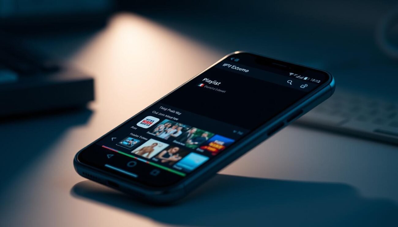 A sleek, modern configuration screen for the IPTV Extreme app, displayed on a high-resolution smartphone screen. The screen features a clean, minimalist design with a dark background and vibrant, colorful playlist icons. The focus is on the "Playlist" section, which showcases a variety of IPTV channel options in a grid layout. The user interface is intuitive and easy to navigate, with clear labels and intuitive controls. Soft, directional lighting from the top-left casts a subtle glow, creating depth and highlighting the on-screen elements. The overall mood is one of professionalism and functionality, reflecting the app's purpose as a powerful IPTV management tool. A sleek, modern configuration screen for the IPTV Extreme app, displayed on a high-resolution smartphone screen. The screen features a clean, minimalist design with a dark background and vibrant, colorful playlist icons. The focus is on the "Playlist" section, which showcases a variety of IPTV channel options in a grid layout. The user interface is intuitive and easy to navigate, with clear labels and intuitive controls. Soft, directional lighting from the top-left casts a subtle glow, creating depth and highlighting the on-screen elements. The overall mood is one of professionalism and functionality, reflecting the app's purpose as a powerful IPTV management tool.