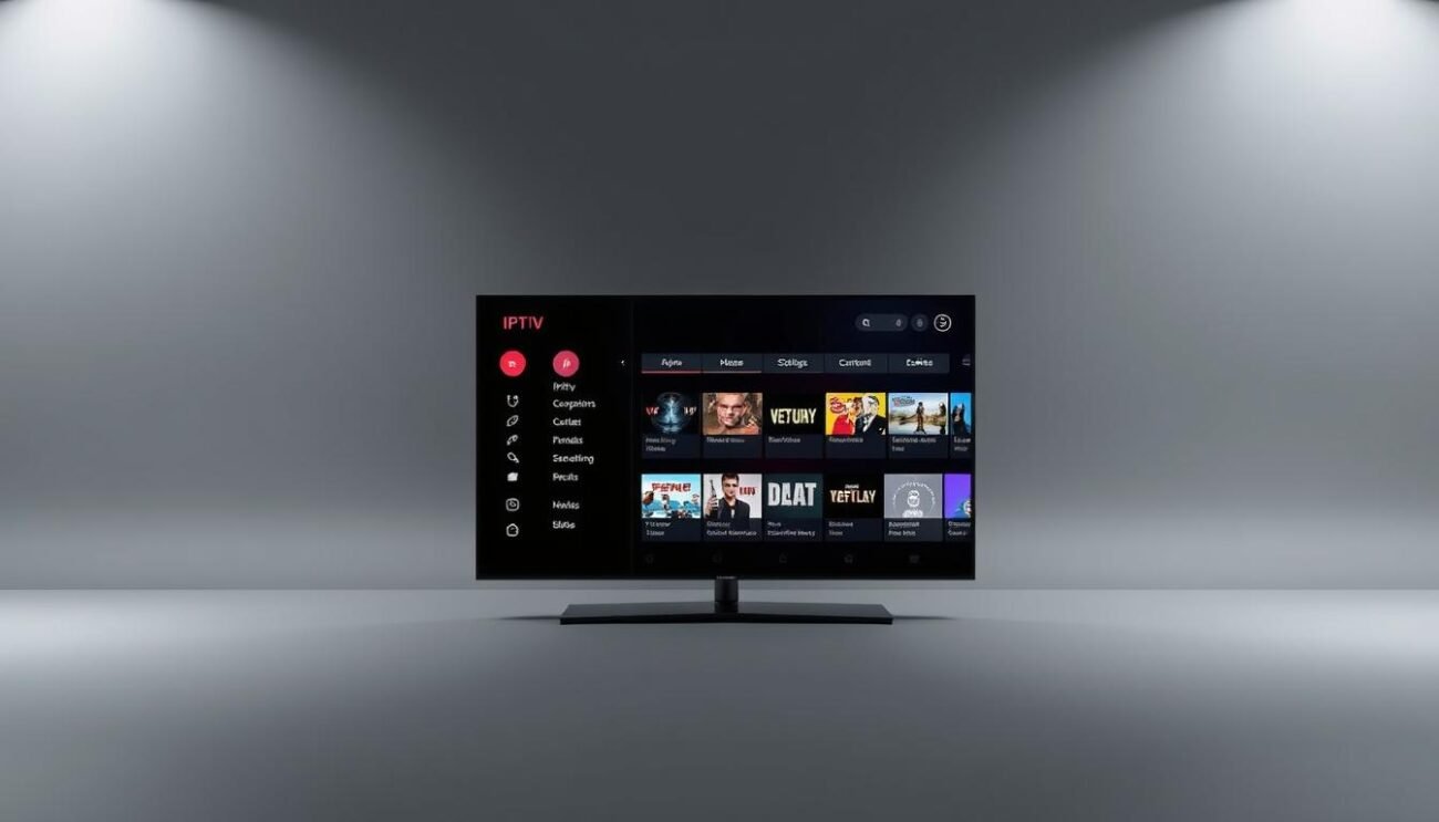 A sleek, modern smart TV displaying the SS IPTV interface. The TV is set against a minimalist, gray background, with subtle lighting creating a clean, sophisticated atmosphere. The screen showcases the IPTV menu, highlighting various content options and settings. The device is positioned at a slight angle, drawing the viewer's attention to the intuitive, user-friendly layout. The overall impression is one of seamless technology integration, reflecting the ease of installing and using SS IPTV on a smart TV. A sleek, modern smart TV displaying the SS IPTV interface. The TV is set against a minimalist, gray background, with subtle lighting creating a clean, sophisticated atmosphere. The screen showcases the IPTV menu, highlighting various content options and settings. The device is positioned at a slight angle, drawing the viewer's attention to the intuitive, user-friendly layout. The overall impression is one of seamless technology integration, reflecting the ease of installing and using SS IPTV on a smart TV.