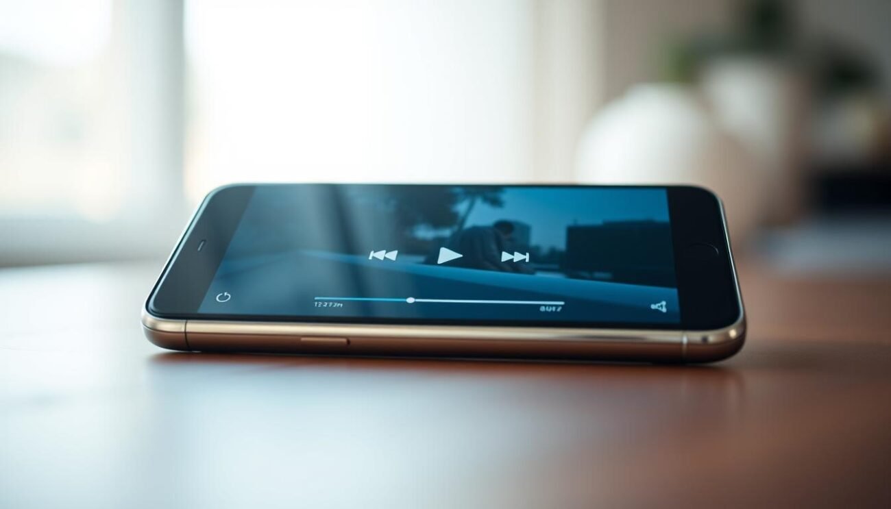 A sleek, modern video player interface on an android smartphone device. The foreground features a large, vibrant display with intuitive playback controls and a clean, minimalist design. The middle ground showcases the device's screen and stylish, thin bezel. The background depicts a subtle, blurred environment, conveying a sense of focus on the device's capabilities. Lighting is natural and diffused, creating a soft, inviting atmosphere. The overall composition highlights the video player's user-friendly experience and technical prowess, aligning with the "Preparação do Dispositivo e Requisitos Técnicos" section of the article. A sleek, modern video player interface on an android smartphone device. The foreground features a large, vibrant display with intuitive playback controls and a clean, minimalist design. The middle ground showcases the device's screen and stylish, thin bezel. The background depicts a subtle, blurred environment, conveying a sense of focus on the device's capabilities. Lighting is natural and diffused, creating a soft, inviting atmosphere. The overall composition highlights the video player's user-friendly experience and technical prowess, aligning with the "Preparação do Dispositivo e Requisitos Técnicos" section of the article.