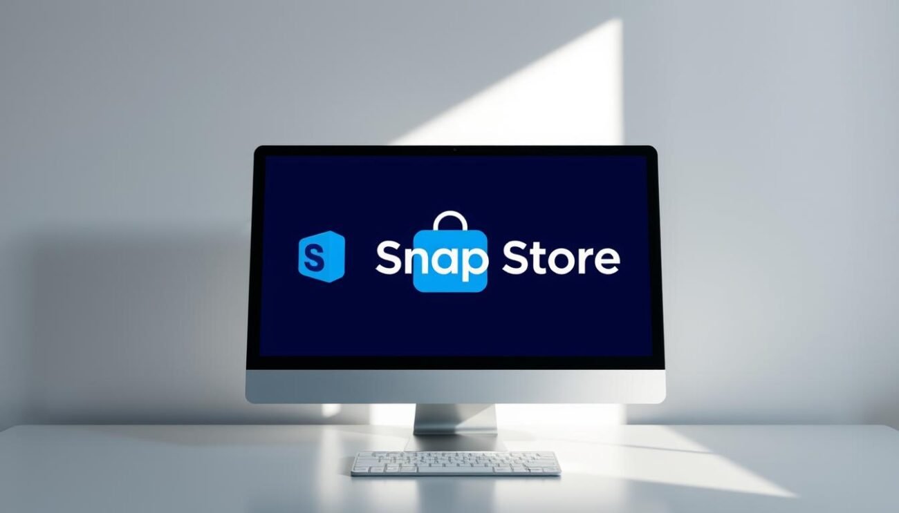 A sleek, modern desktop computer screen displaying the Snap Store logo against a clean, minimalist background. The screen is well-lit, with natural light streaming in from the side, casting soft shadows and highlights on the UI elements. The Snap Store icon is prominently featured, conveying a sense of simplicity and accessibility. The overall mood is one of efficiency and professionalism, reflecting the technical nature of the topic at hand.